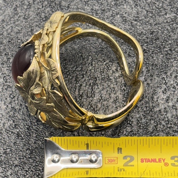 Vintage Whiting & Davis Amber Glass Leaf Cuff Bracelet Earrings Set Signed Gold - Picture 9 of 11